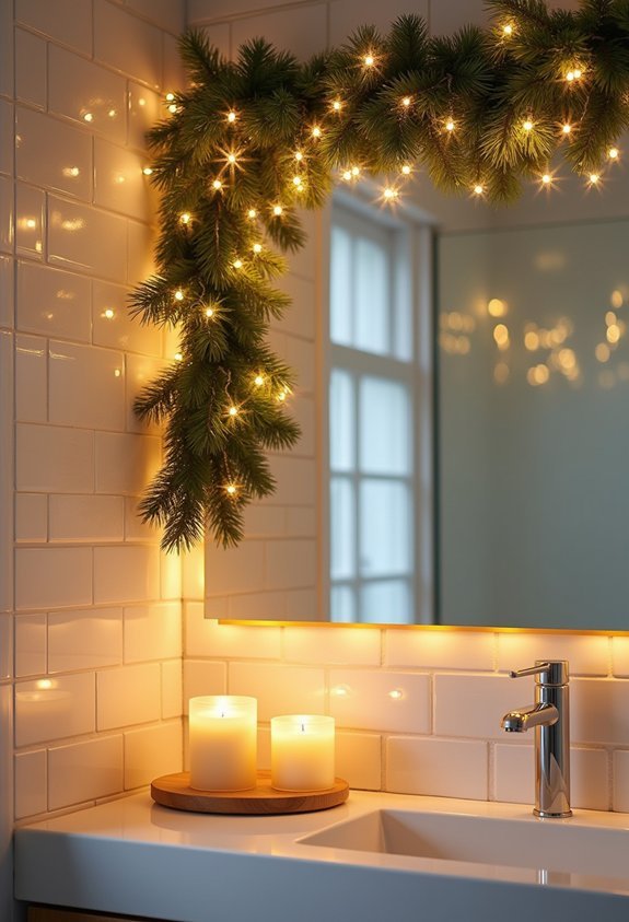 ambient holiday bathroom string light transformation