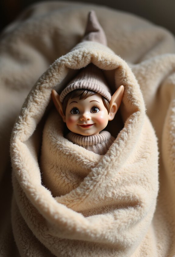 cozy burrito wrapped elf naps