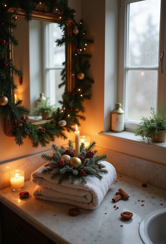 cozy holiday bathroom corner arrangement