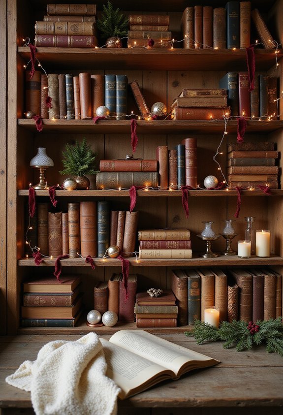 cozy winter bookshelf holiday cheer