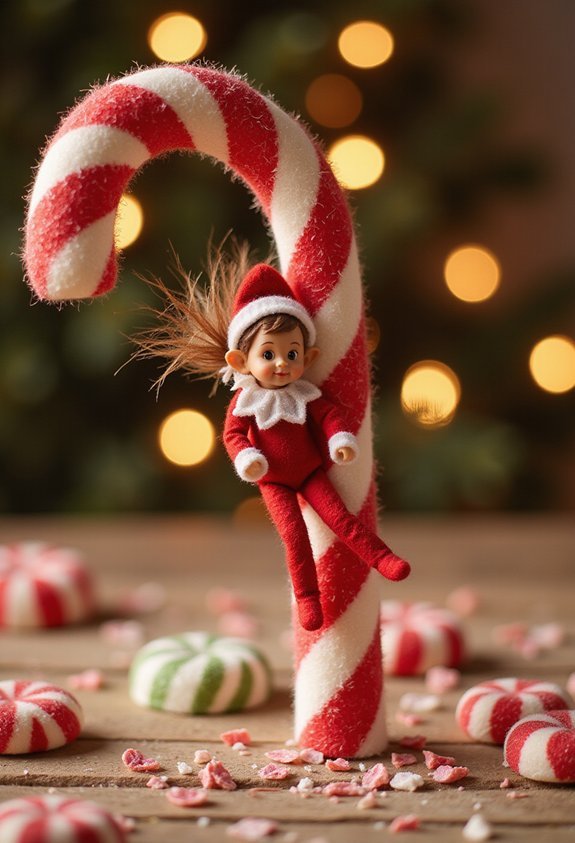 elf slides down candy cane