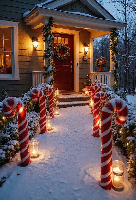festive candy cane pathway markers