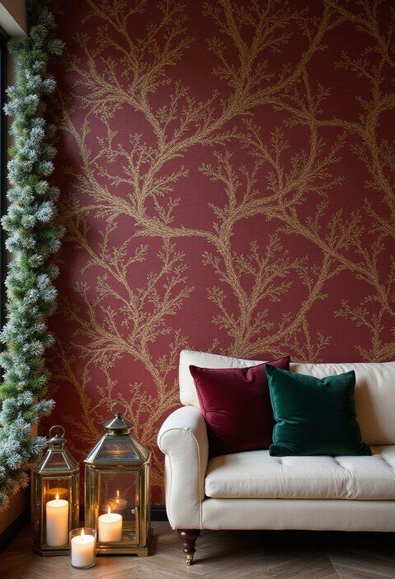 festive emerald gold accent wall