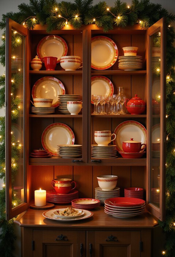 festive holiday cabinet dishware display