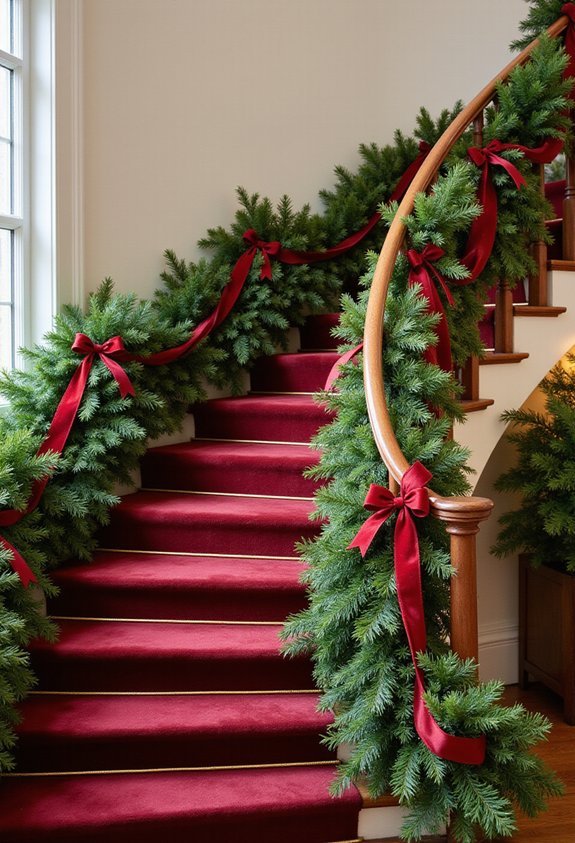 festive lush eye catching staircase garland display