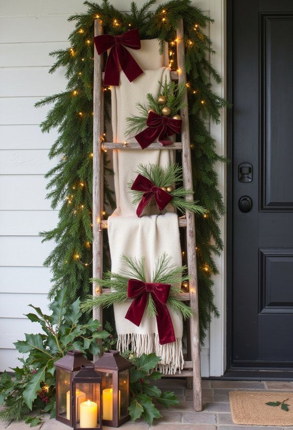 festive rustic wooden ladder display