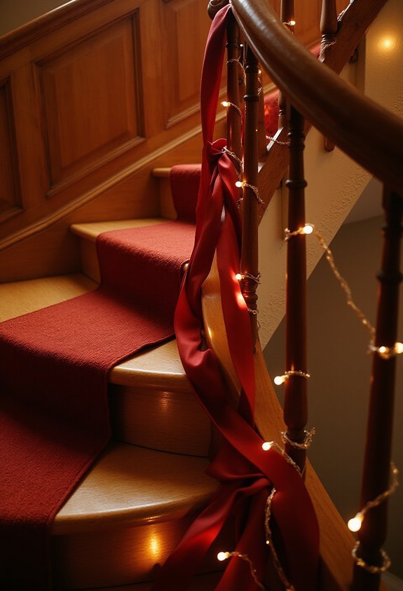 festive sparkling enchanting staircase decor