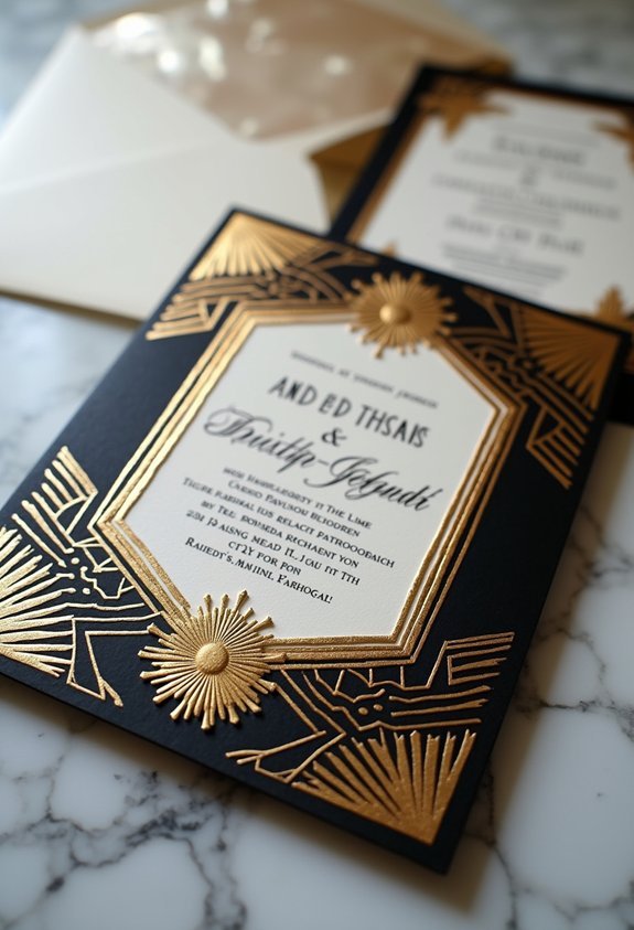 glamorous bold geometric gatsby inspired invitations