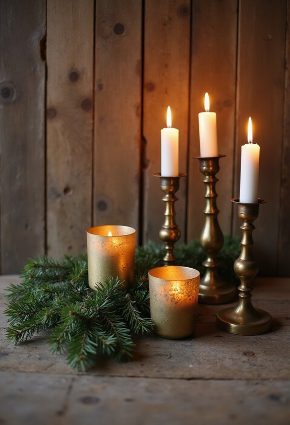 glowing brass candlestick firelight coziness