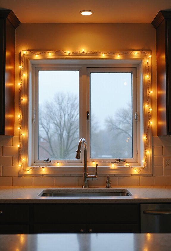 glowing cozy twinkly kitchen framing
