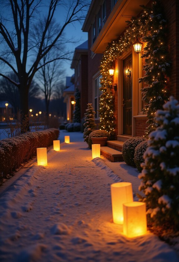 glowing paper bags lantern pathway