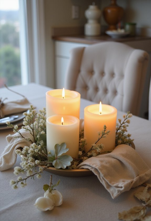 layered metallic neutral centerpiece arrangement