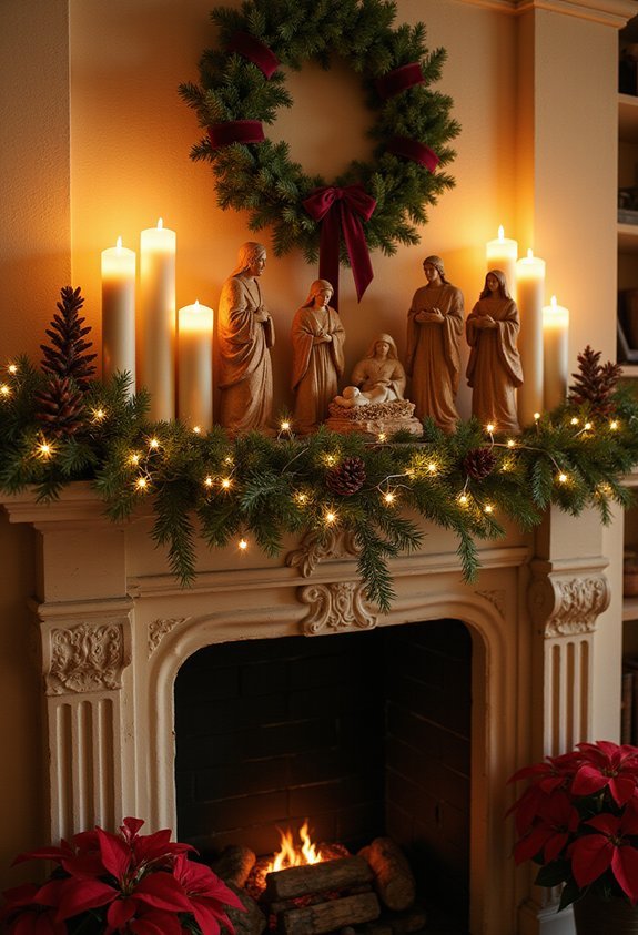nativity scene fireplace mantel religious decor
