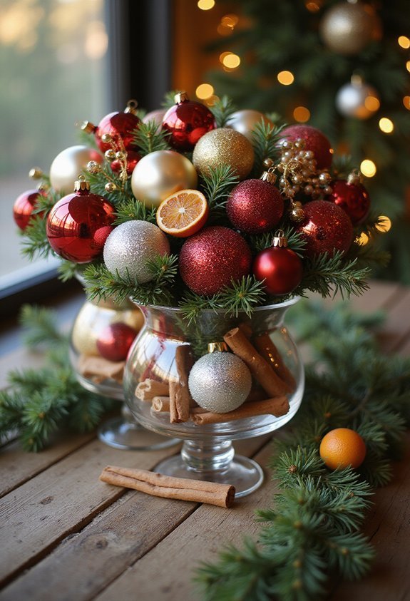 ornament filled glass vase centerpieces