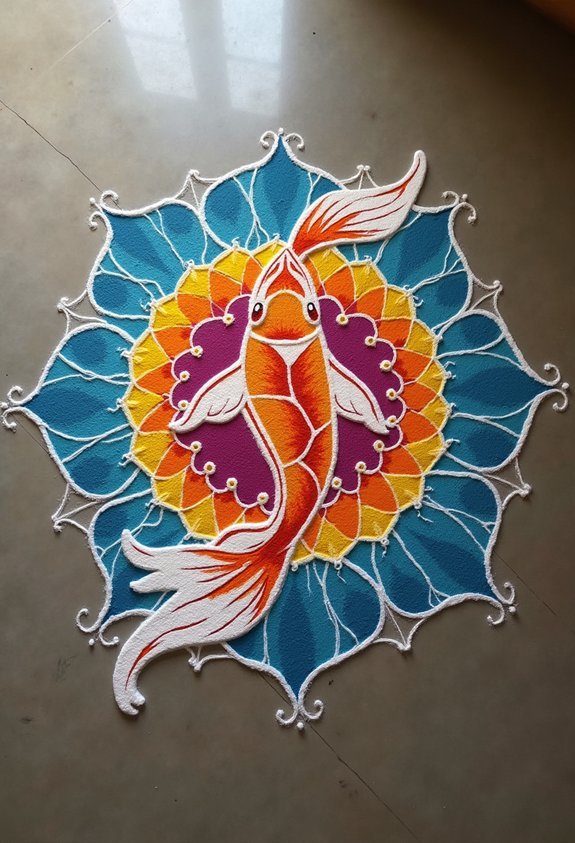 precise geometric cultural mandala inspired koi