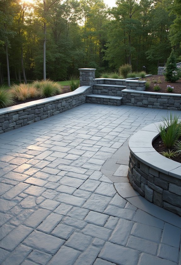 raised slate stamped concrete with seating