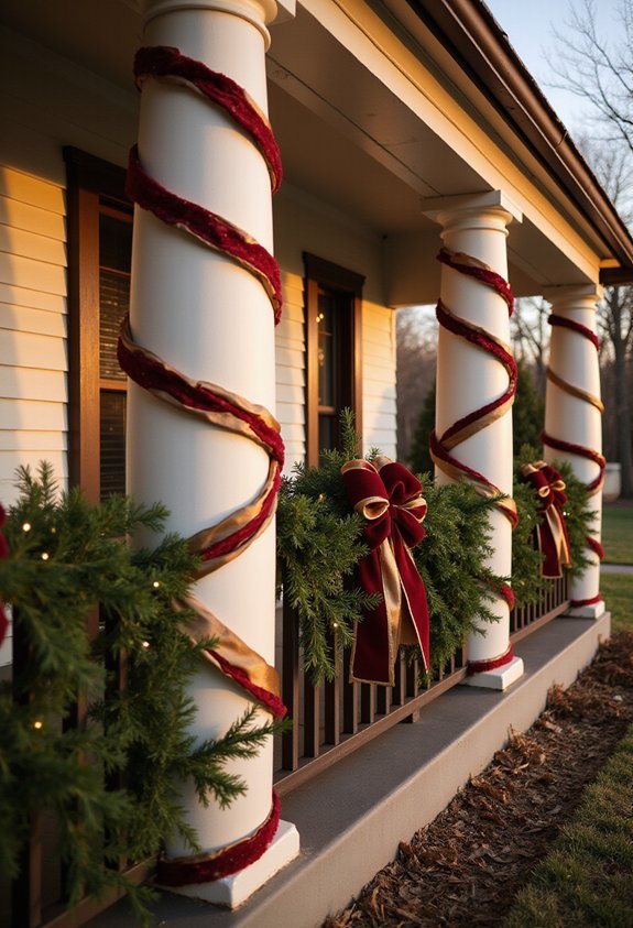 ribbon wrapped festive porch decoration transformation