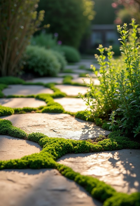 softened organic pathways with ground cover