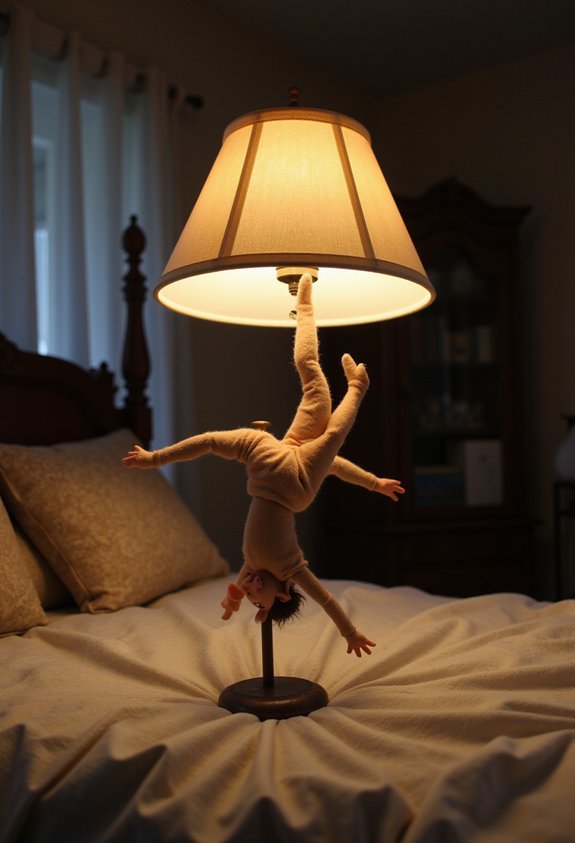 upside down elf acrobat lampshade performance