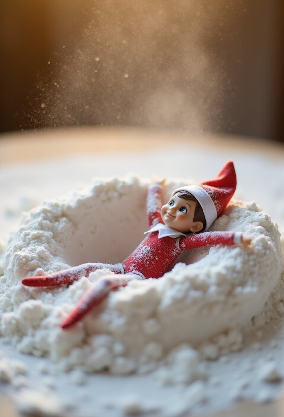 wintery elf flour snow angels