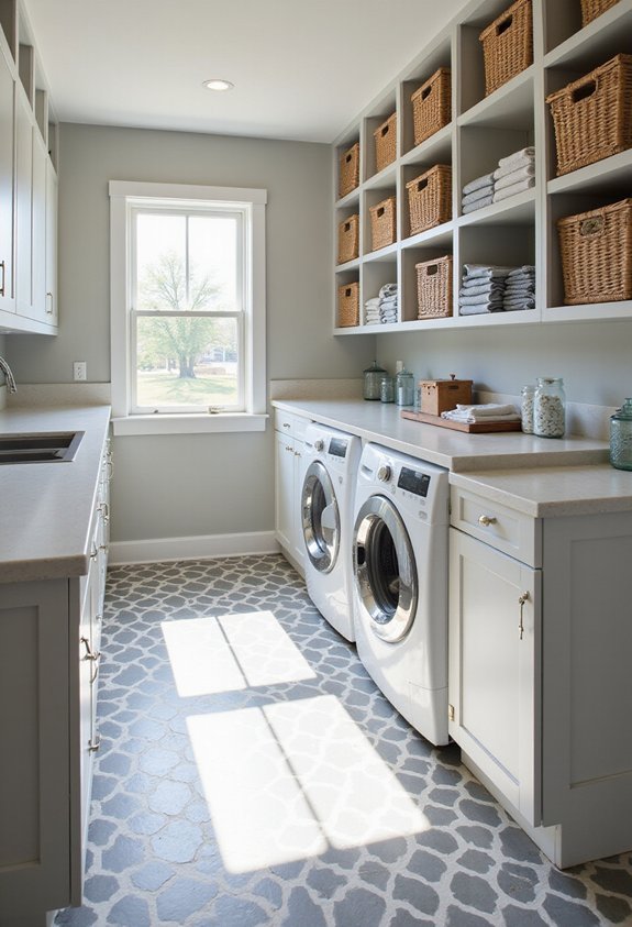 checkerboard tile transforms laundry room