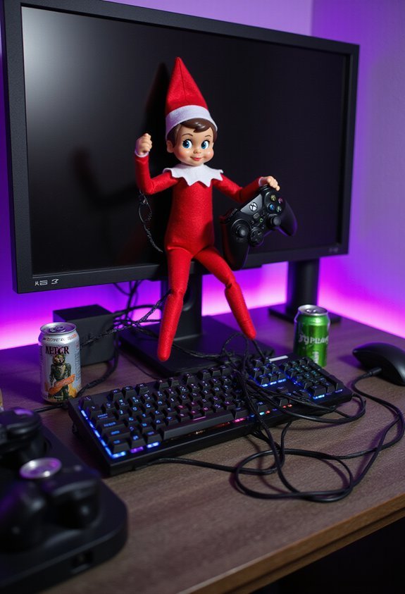 elf gaming setup holiday hijinks