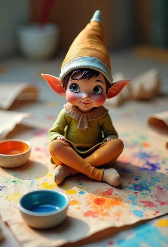 elf paints messy tiny masterpieces