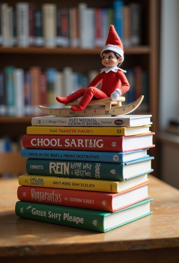 elf sledding whimsical classroom scene