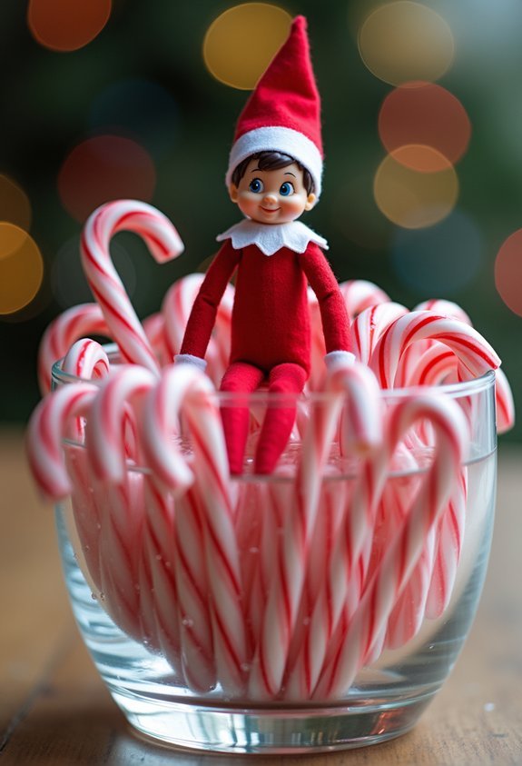 elf swimming in candy canes
