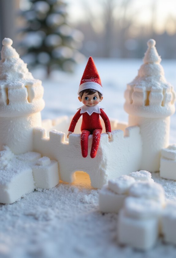 marshmallow winter fortress with candy cane guards