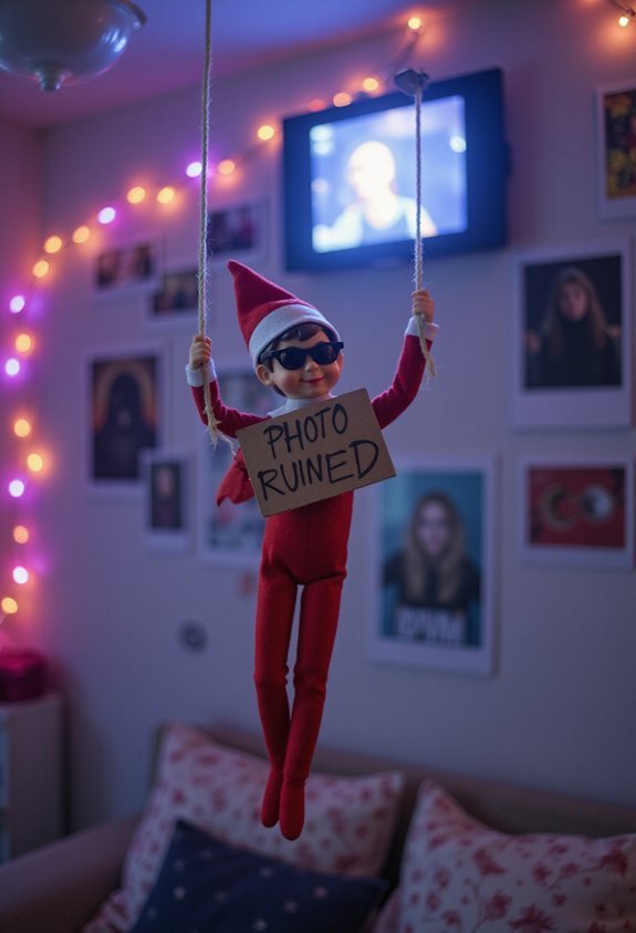 mischievous elf photo bombs instagram selfie wall
