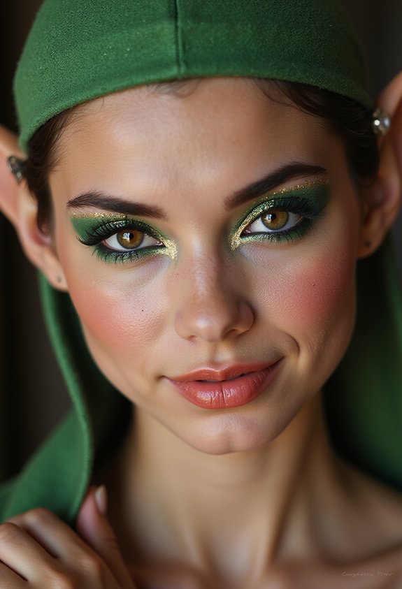 rosy cheeked mischievous elf inspired holiday makeup