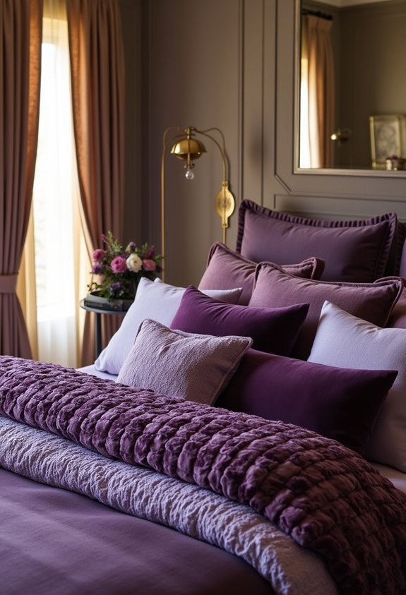 textured purple cozy mismatched pillows