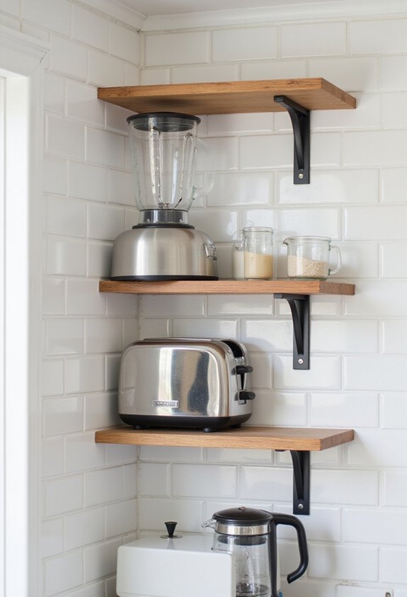 appliance storage with open shelving
