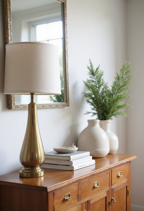 balanced styled personalized console table decor