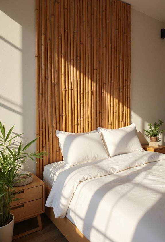 bamboo headboard creates zen bedroom oasis