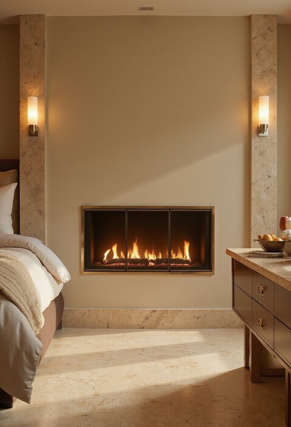 bedroom bath dual sided luxurious fireplace