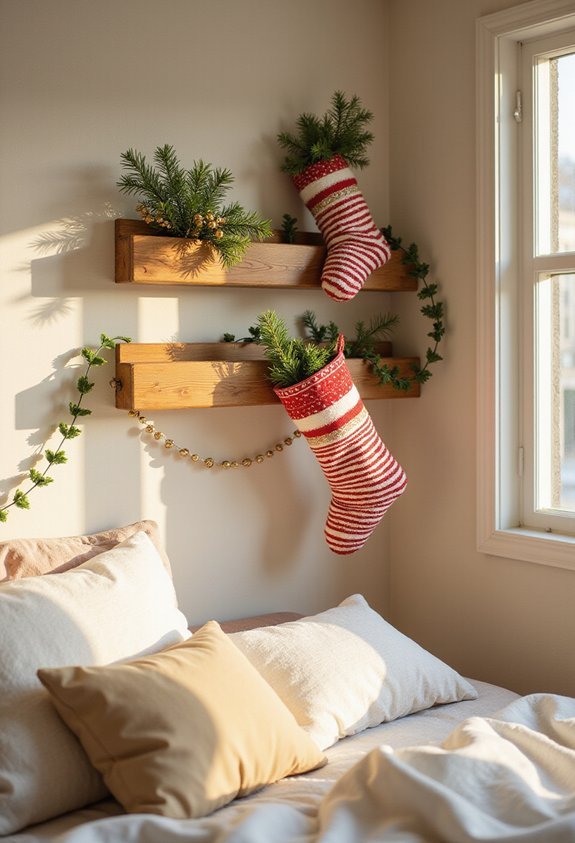 bedroom shelves festive holiday stockings