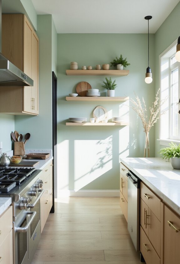 calming soft green kitchen walls
