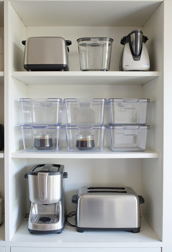 clear bins organize kitchen appliances