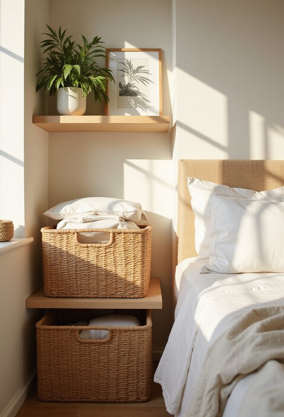 clutter hiding organized bedroom storage