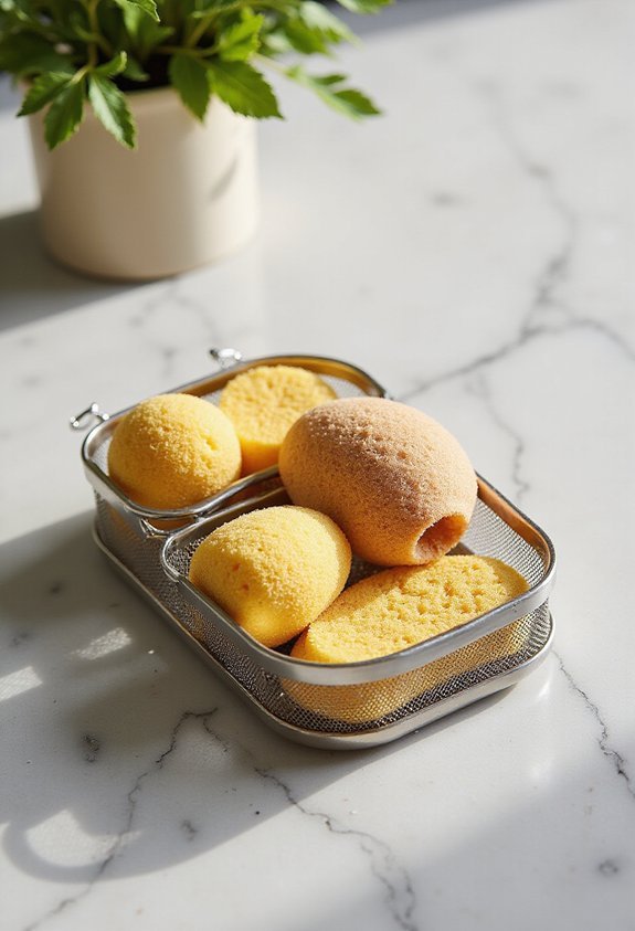 compact countertop sponge organizer with drainage