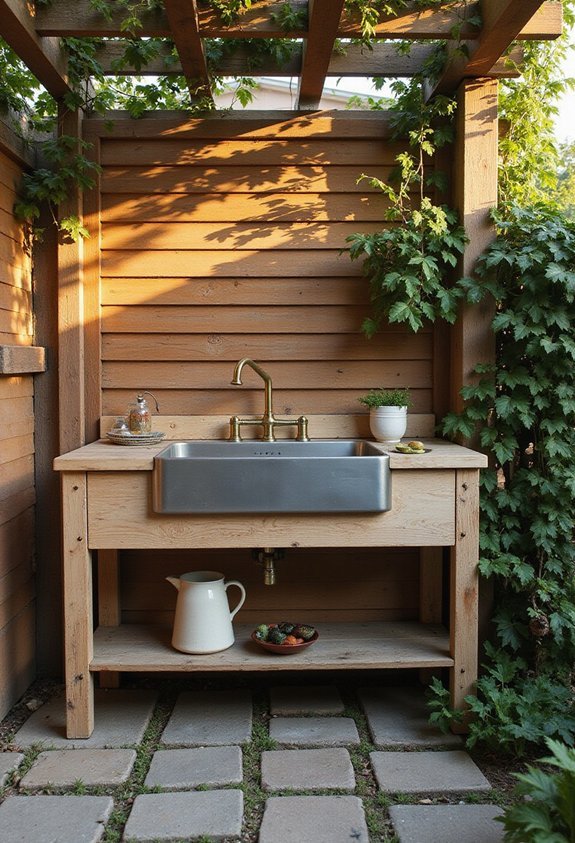 convenient outdoor kitchen cleanup station