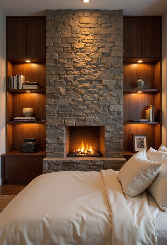 coordinated glowing curated fireplace decor