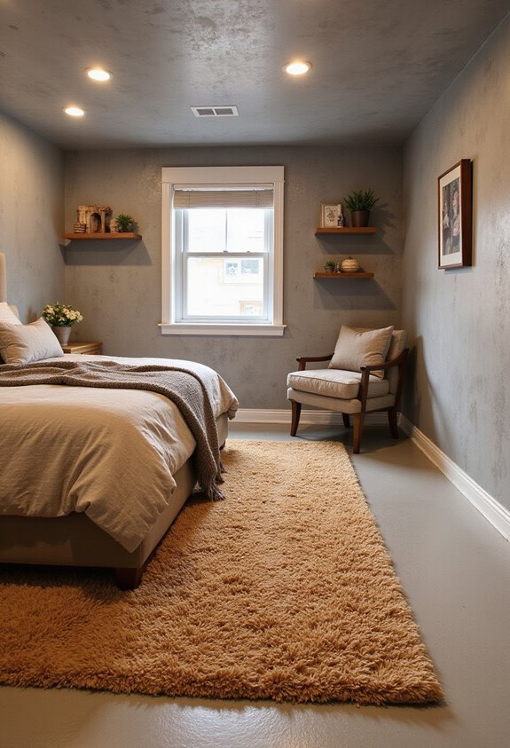 cozy basement bedroom with area rugs