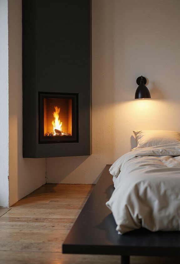 cozy corner fireplace reading nook