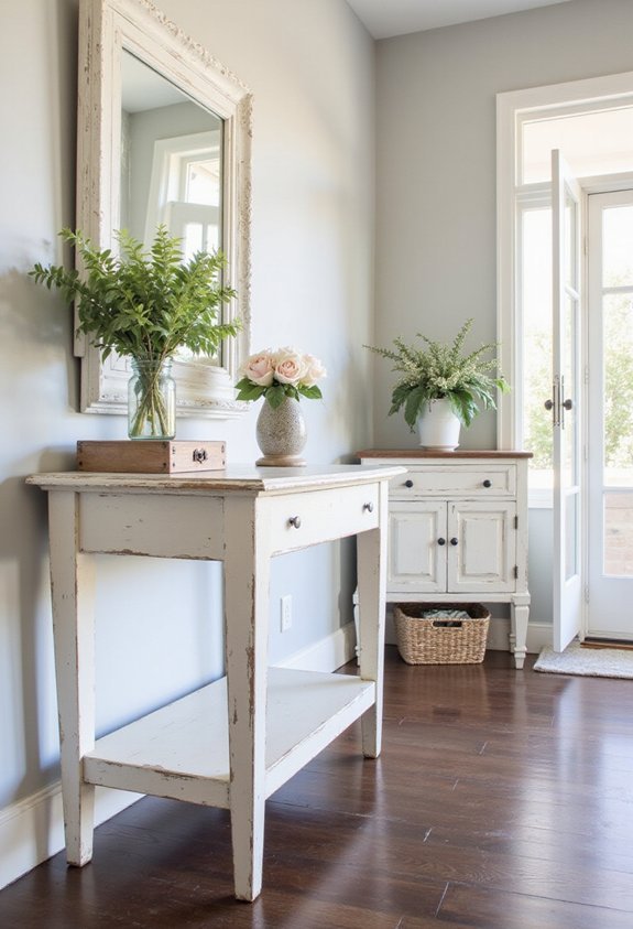 cozy farmhouse chic console table charm