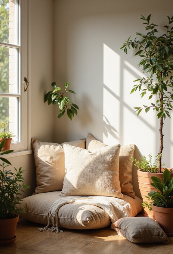 cozy reading nook with floor cushions