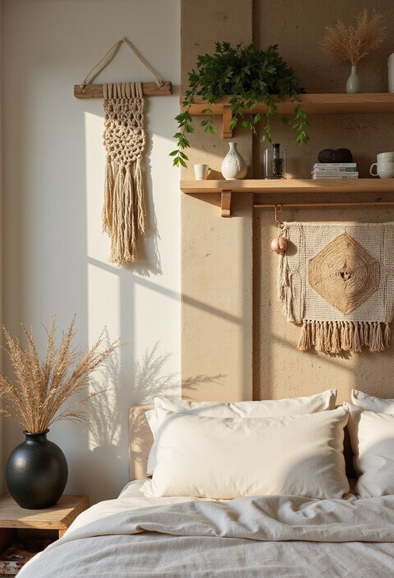 curated gallery with textured art