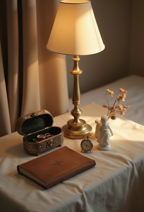 curated personal museum beside the bed